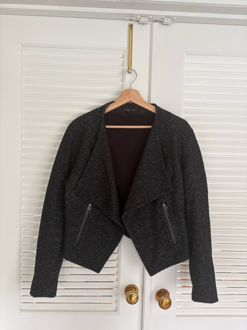 Women's Charcoal Wool Oversized Lapel Open Front Jacket from Club Monaco Sz L